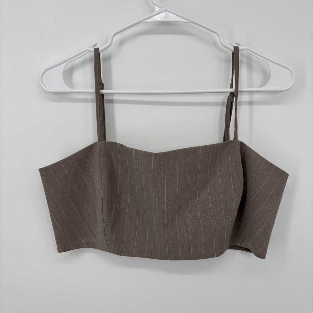 House Of Harlow Brown Cropped Pin Striped Tank Top Size Small‎ Adjustable Straps